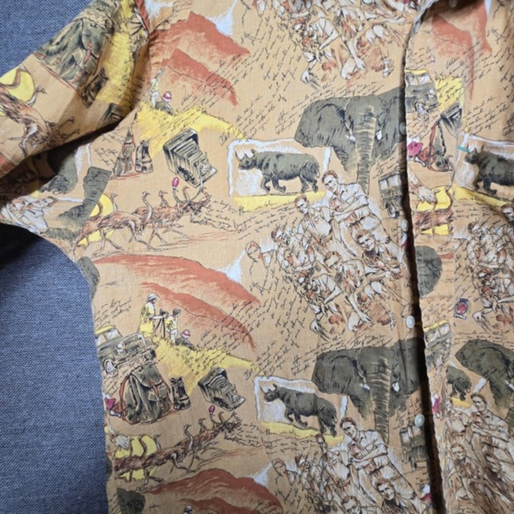 Tommy Hilfiger Mens Large Safari Print Linen Cotton Short Sleeve Button Up Shirt - Picture 7 of 8